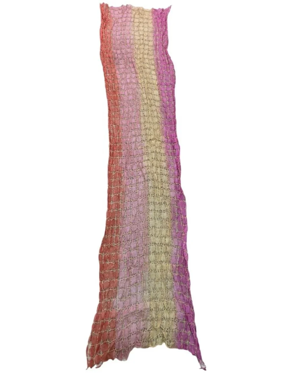 100% Silk Lattice Scarf Ombre Boho Belt Orange Pink Fuchsia Yellow